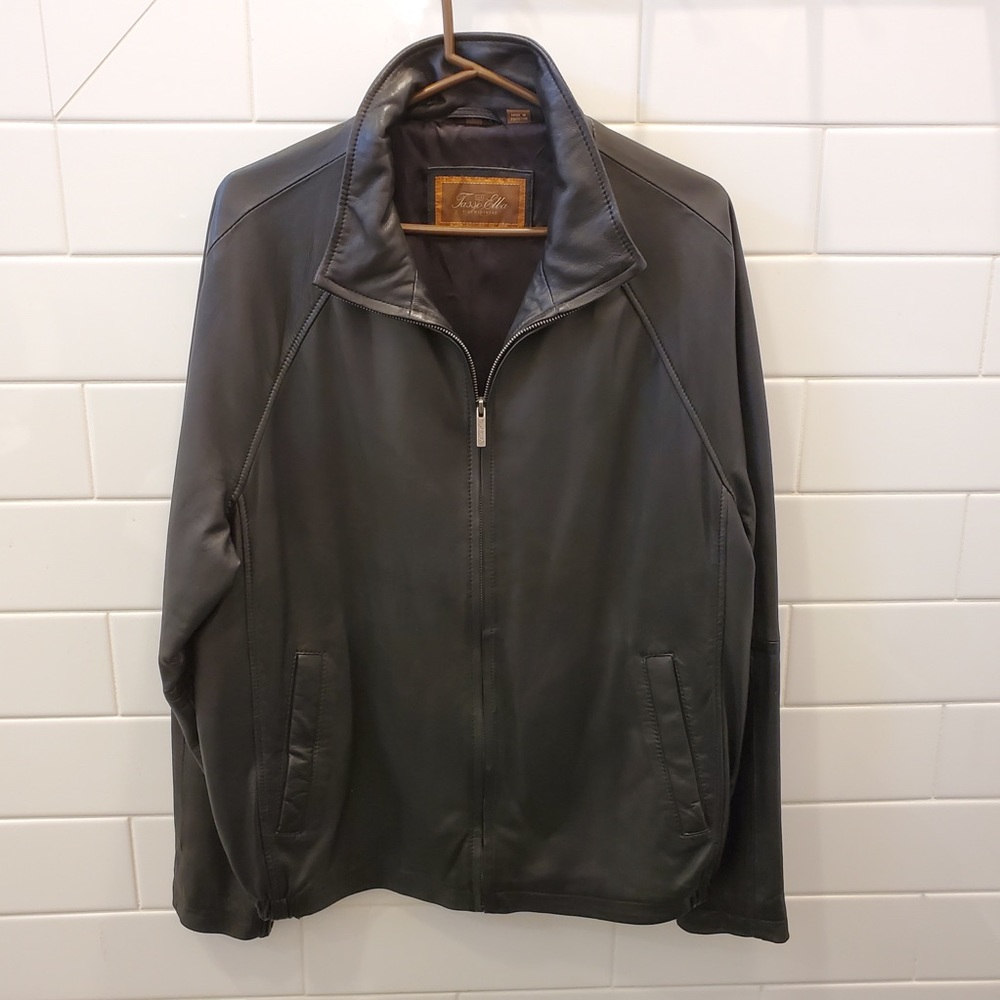 TASSO ELBA Leather Bomber Jacket